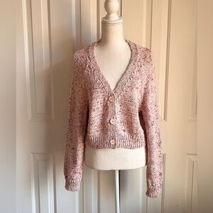 ZARA Women Short Knitted Cardigan, Button Closure, Pink and Gray, Size Small